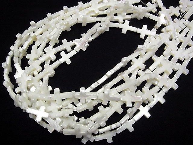Mother of Pearl MOP White Cross 18x13mm 1strand beads (approx. 15 inches/36 cm)