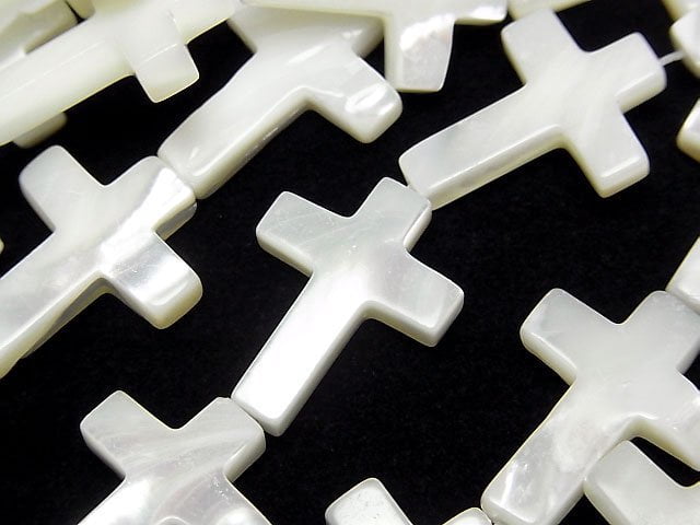 珍珠母貝 白十字 20x15毫米 1串珠子 (約15英寸/38公分)