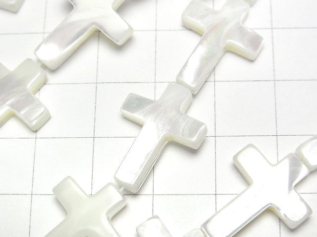 珍珠母貝 白十字 20x15毫米 1串珠子 (約15英寸/38公分)
