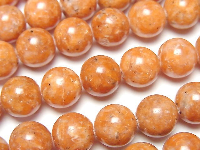 橙色方解石 AA 級圓珠 10mm 半串或一串珠(約 15 英吋/37 公分)
