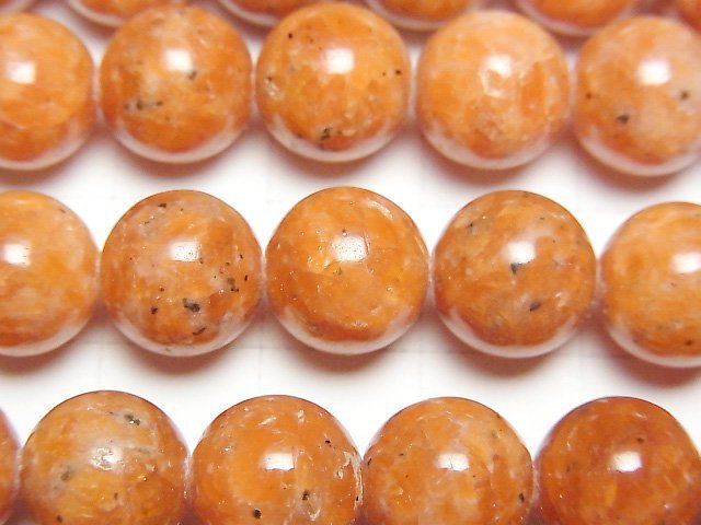 橙色方解石 AA 級圓珠 10mm 半串或一串珠(約 15 英吋/37 公分)