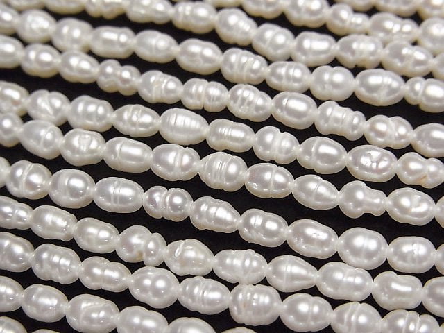 Fresh Water Pearl AA Wrinkle Rice 4x3x3mm White 1strand beads (aprx.13inch/33cm)