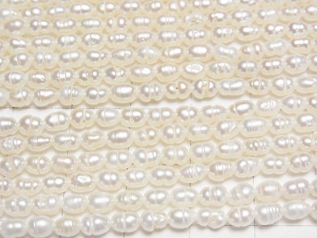 Fresh Water Pearl AA Wrinkle Rice 4x3x3mm White 1strand beads (aprx.13inch/33cm)