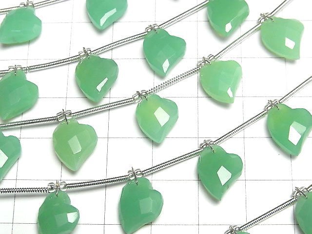 Grüne Chalcedon Herzschliff 13x10mm halb oder 1strang Perlen (6 Stück)