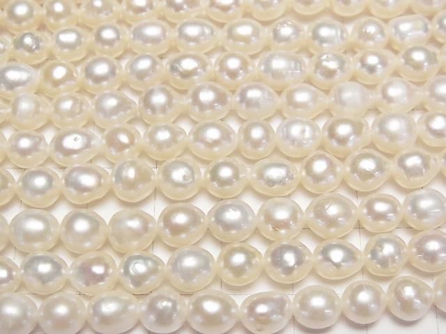 Fresh Water Pearl AA Natural Round -Rice 6mm White 1strand beads (aprx.14inch/34cm)