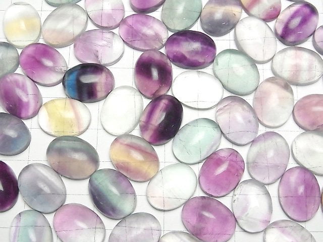 Bunter Fluorit AA++ Oval Cabochon 16x12mm 3 Stück