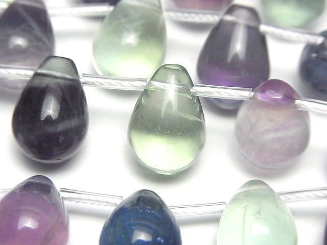 Multicolor Fluorite AAA- Drop (Smooth) 14x10mm 1strand beads (aprx.6inch/16cm)