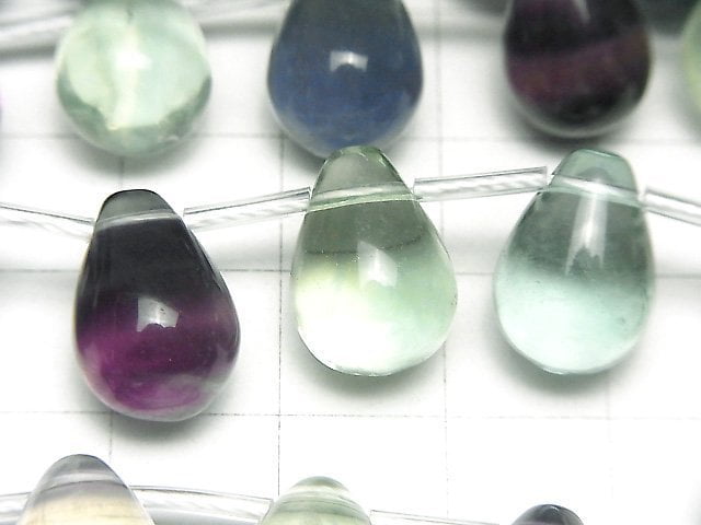 Multicolor Fluorite AAA- Drop (Smooth) 14x10mm 1strand beads (aprx.6inch/16cm)