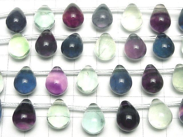 Multicolor Fluorit AAA- Tropfen (glatt) 14x10mm 1Strang Perlen (ca. 6 Zoll/16 cm)
