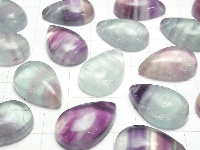Bunter Fluorit AAA- Tropfenform Cabochon 30x20mm 2 Stück