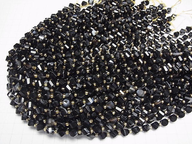 Hochwertig! Gestreifter Onyx Twist x Mehrere Facetten 8x7x7mm 1Strang Perlen (ca. 15 Zoll/36 cm)