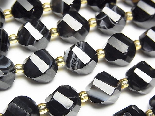 High Quality! Striped Onyx Twist x Multiple Facets 10x8x8mm 1strand beads (aprx.15inch/36cm)