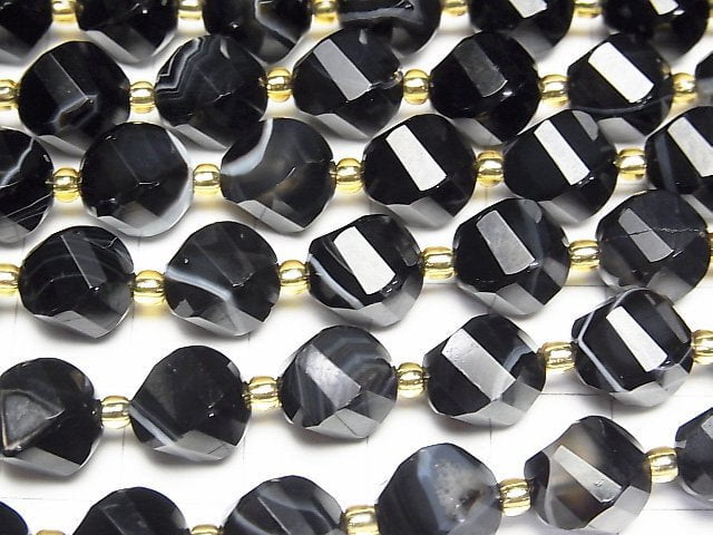 High Quality! Striped Onyx Twist x Multiple Facets 10x8x8mm 1strand beads (aprx.15inch/36cm)