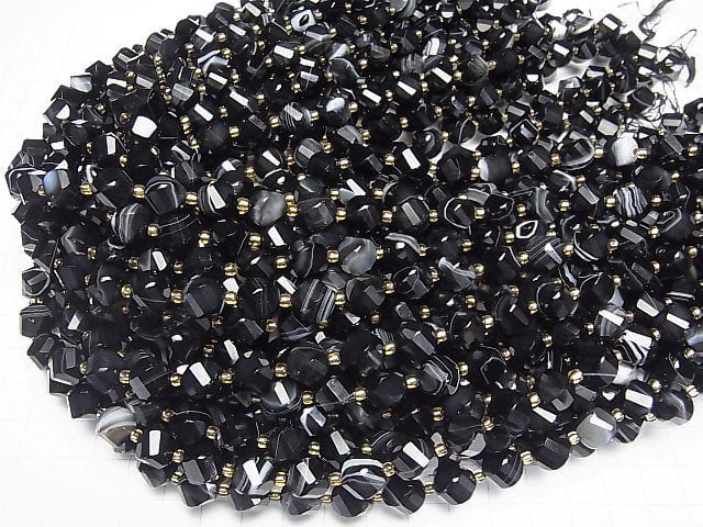 Hochwertig! Gestreifter Onyx Twist x Mehrere Facetten 10x8x8mm 1Strang Perlen (ca. 15 Zoll/36 cm)