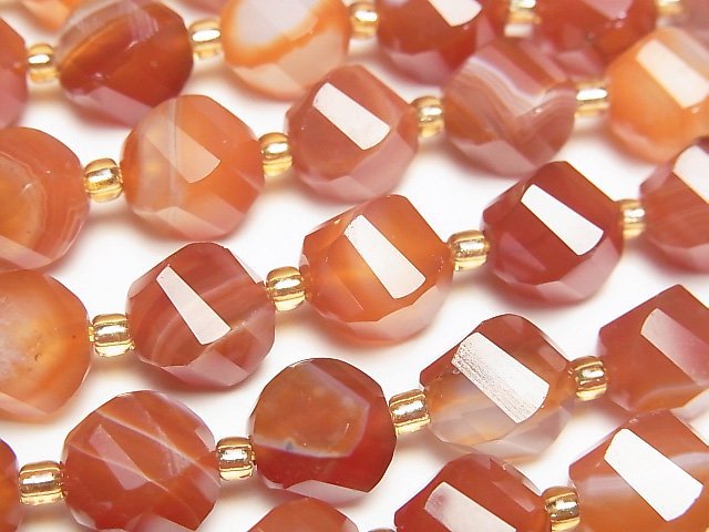 High Quality! Carnelian ,Sardonyx AAA Twist x Multiple Facets 10x8x8mm 1strand beads (aprx.15inch/36cm)