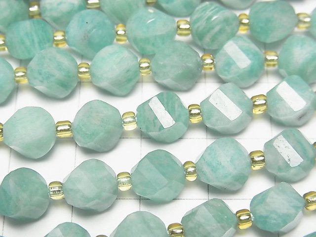 High Quality! Amazonite AA Twist x Multiple Facets 8x7x7mm half or 1strand beads (aprx.15inch/37cm)