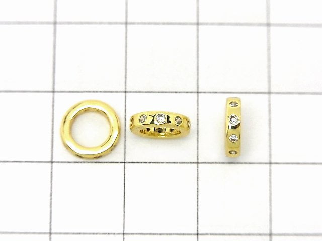 Metal parts Rondelle 8x8x2mm Gold color (with CZ) 2pcs