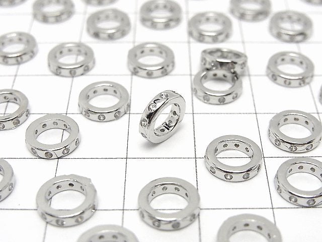 Metal parts Rondelle 8x8x2mm Silver color (with CZ) 2pcs