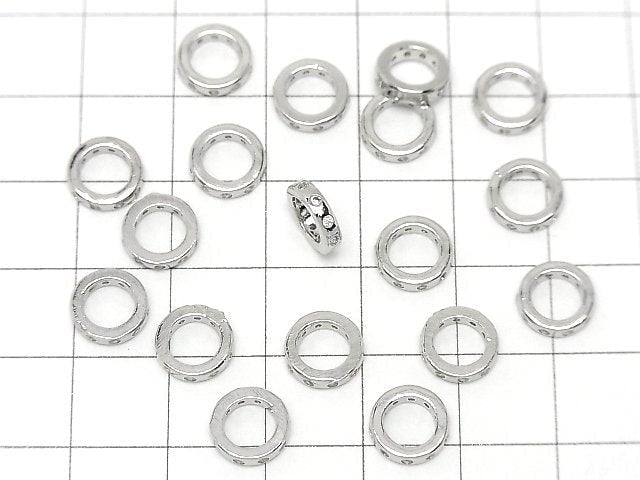 Metal parts Rondelle 8x8x2mm Silver color (with CZ) 2pcs