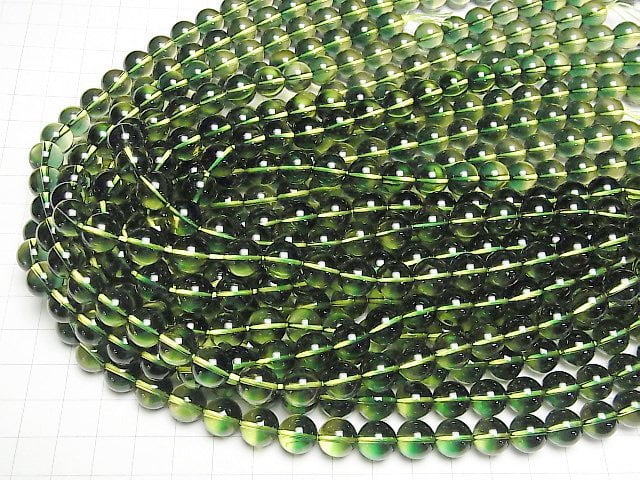 Grün-Gelber Quarz rund 10mm halbe oder 1 Strang Perlen (ca. 15 Zoll/36 cm)