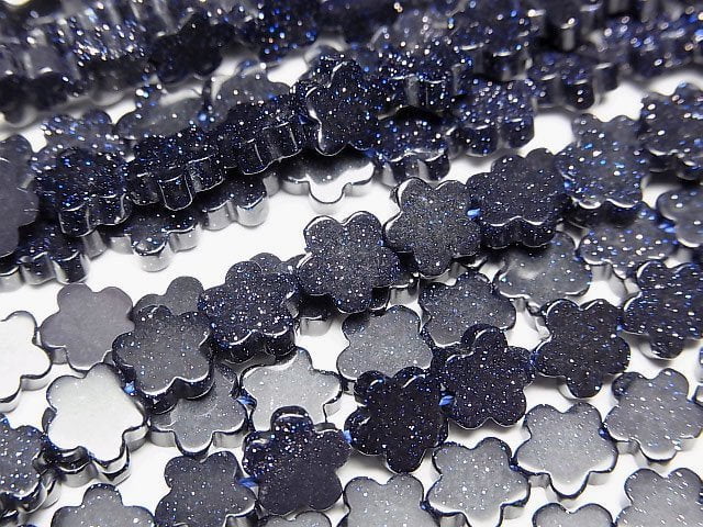 Blue Golden Sand Stone Flower Motif 6x6mm 1strand beads (aprx.14inch/35cm)