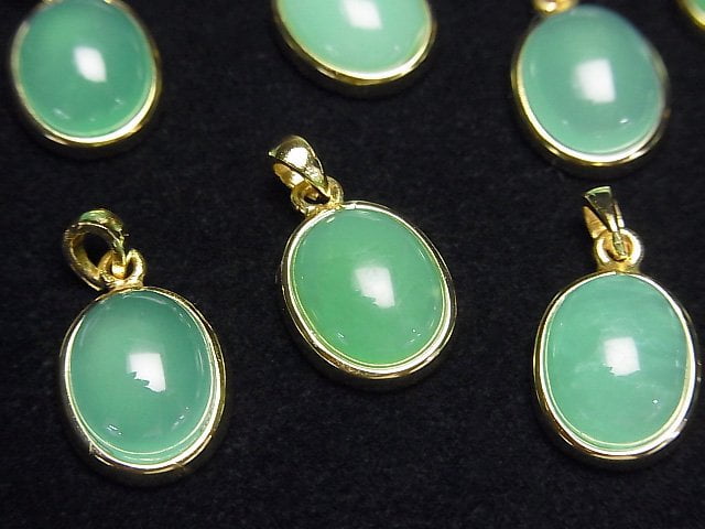 Chrysoprase AAA Oval Pendant 12x10mm 18KGP 1pc