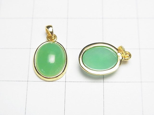 Chrysoprase AAA Oval Pendant 12x10mm 18KGP 1pc
