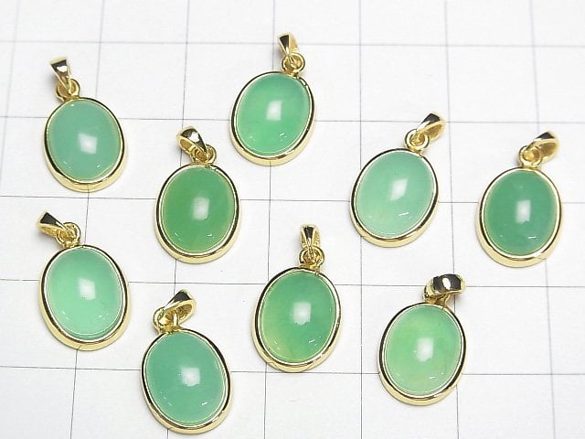 Chrysopras AAA Oval Anhänger 12x10mm 18KGP 1Stück