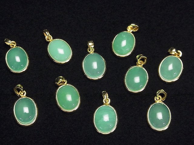 Chrysopras AAA Oval Anhänger 12x10mm 18KGP 1Stück