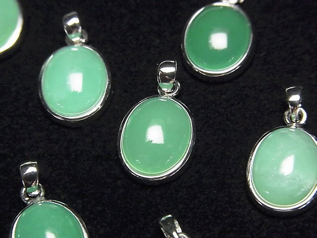Chrysoprase AAA Oval Pendant 12x10mm Silver925 1pc