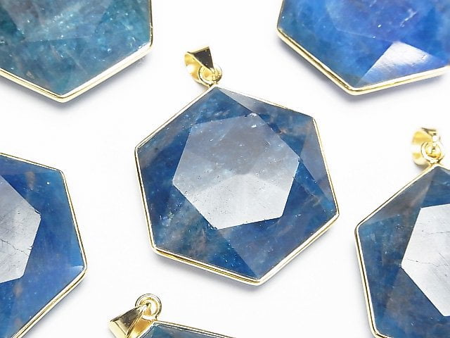 Blue Apatite AA++ Hexagram Pendant 32x29mm 18KGP 1pc