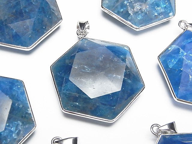 Blue Apatite AA++ Hexagram Pendant 32x29mm Silver925 1pc