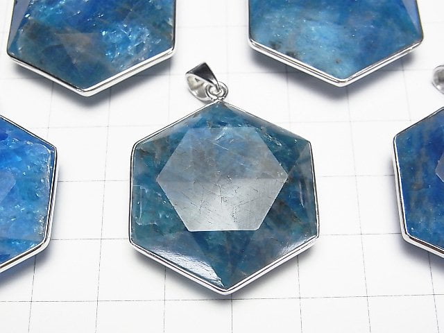 Blue Apatite AA++ Hexagram Pendant 32x29mm Silver925 1pc