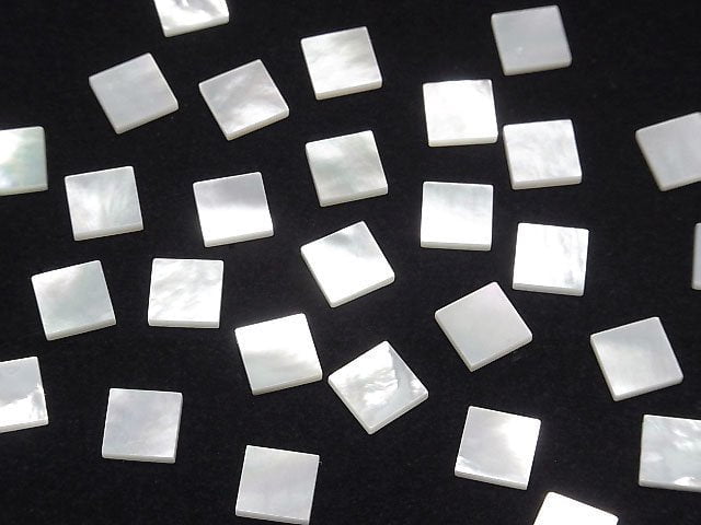Hochwertige Weiße Muschel (Silberlippen-Auster) AAA Lose Stein Quadrat 8x8x1.5mm 4Stück