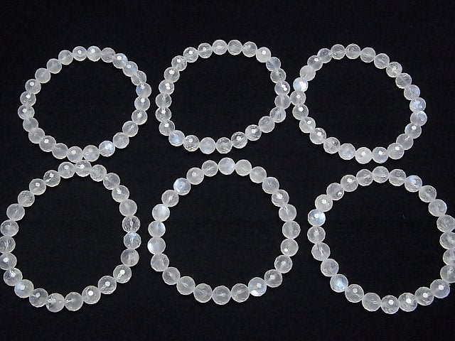 Hochwertig! Königsblauer Mondstein AA++ 128 Facettiert Rund 8mm Armband