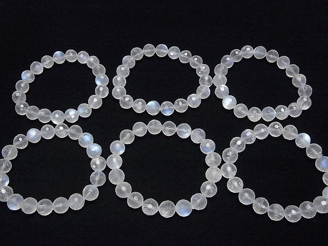 Hochwertig! Königsblauer Mondstein AA++ 128 facettierte runde 10mm Armband