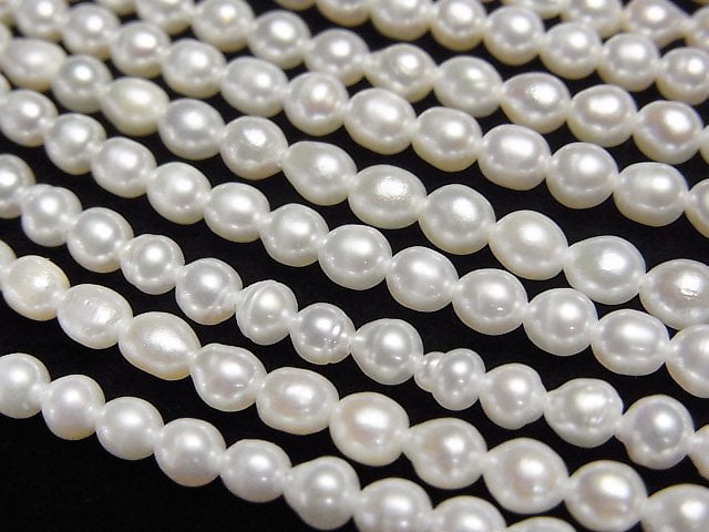 Fresh Water Pearl AA+ White Semi Round-Rice 3.5-5mm 1strand beads (aprx.15inch/37cm)