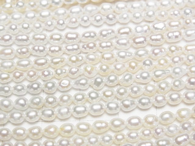 Fresh Water Pearl AA+ White Semi Round-Rice 3.5-5mm 1strand beads (aprx.15inch/37cm)