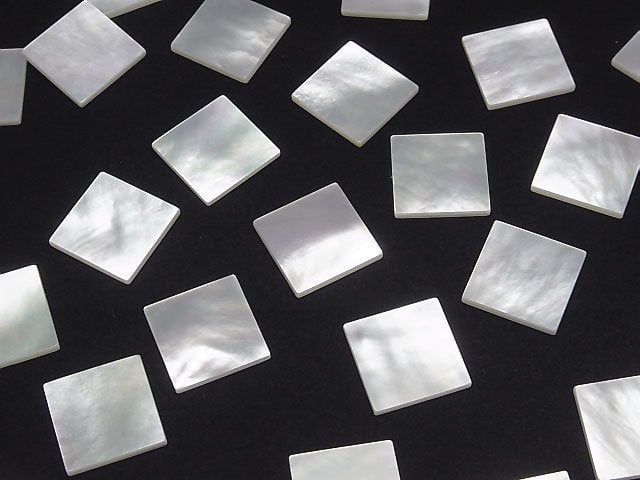 Hochwertige weiße Muschel (Silberlippen-Auster) AAA lose Stein quadratisch 15x15x1.5mm 4 Stück