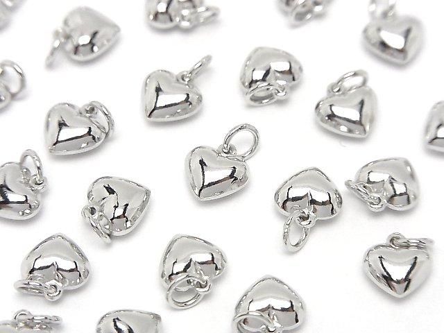 Silver 925 Jump Ring with End Charm, Heart Shape, 7.5x8x5.5mm, Rhodium Plated, 1pc