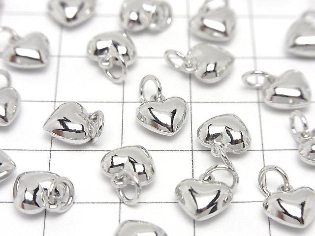 Silver 925 Jump Ring with End Charm, Heart Shape, 7.5x8x5.5mm, Rhodium Plated, 1pc