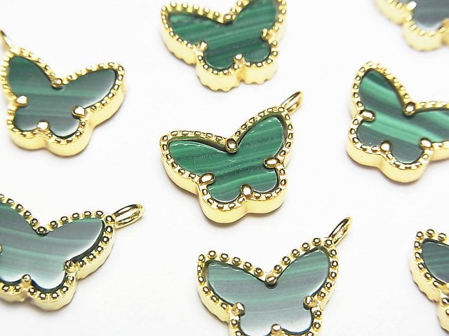 Malachite AAA Butterfly Charm 9x12mm 18KGP 1pc