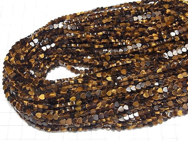 Gelber Tigerauge AA++ vertikales Loch Herz 4x4mm 1 Strang Perlen (ca. 15 Zoll/36 cm)