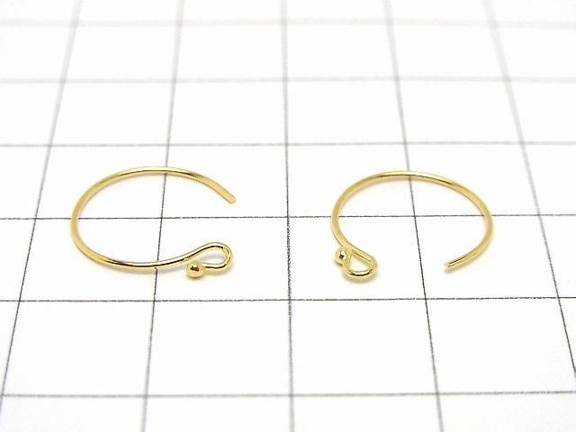 Silver925 Earwire 14x13mm with Round Beads, 18KGP, 1 Pairs (2 Pieces)