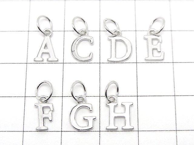 Silver 925 Alphabet (Initial) Motif Jump Ring Charm, Rhodium Plated, 1pc
