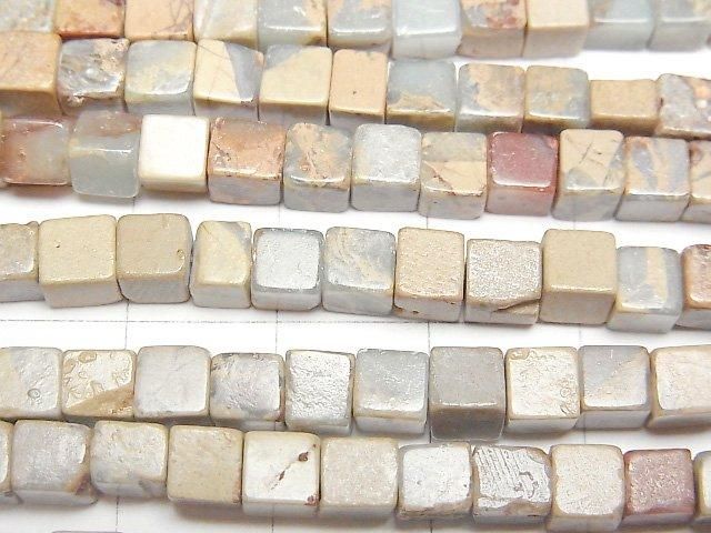 Impression Jasper Cube 4.5x4.5x4.5mm 1strand beads (aprx.15inch/36cm)