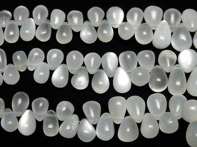 Hochwertiger Weißer Mondstein AA++ Tropfen (Glatt) halb oder 1Strang Perlen (ca. 7Zoll/18cm)