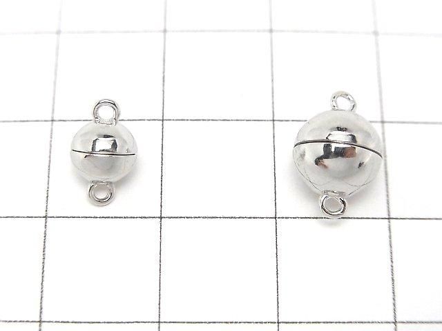 Silver 925 Magnetic Clasp, Round, 6mm & 8mm, Rhodium Plated, 1 Pair