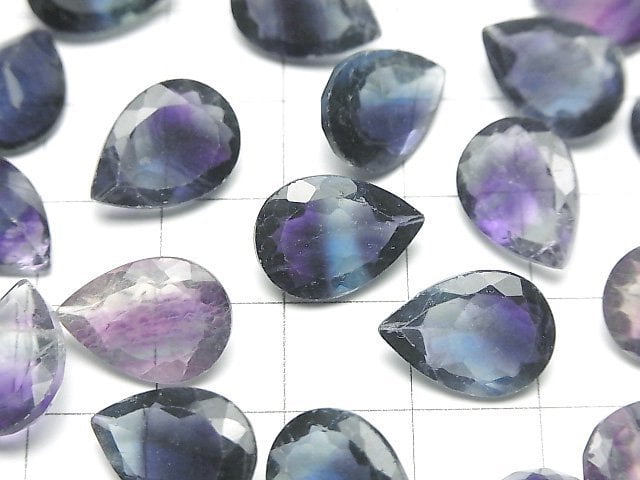 Hochwertiger mehrfarbiger Fluorit AAA- Lose Stein Tropfenform facettiert 14x10mm 2 Stück