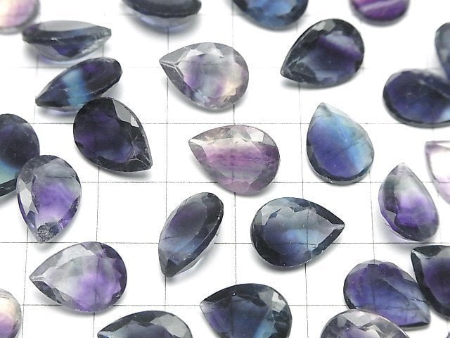 Hochwertiger mehrfarbiger Fluorit AAA- Lose Stein Tropfenform facettiert 14x10mm 2 Stück
